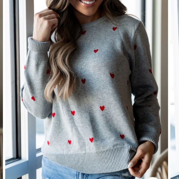 New Ampersand Avenue Be Mine Sweater in Grey with Red Hearts Sz XL - Picture 4 of 5